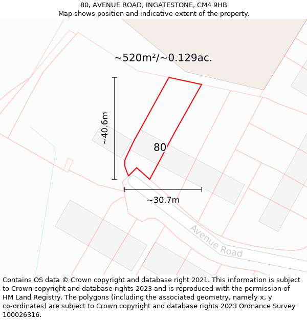 80, AVENUE ROAD, INGATESTONE, CM4 9HB: Plot and title map