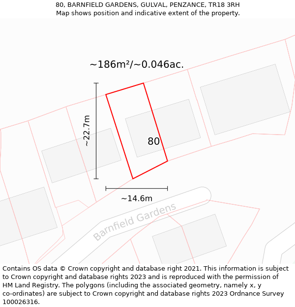 80, BARNFIELD GARDENS, GULVAL, PENZANCE, TR18 3RH: Plot and title map