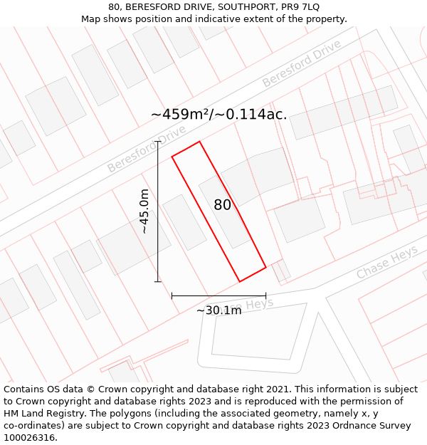 80, BERESFORD DRIVE, SOUTHPORT, PR9 7LQ: Plot and title map