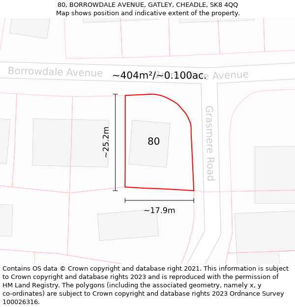 80, BORROWDALE AVENUE, GATLEY, CHEADLE, SK8 4QQ: Plot and title map