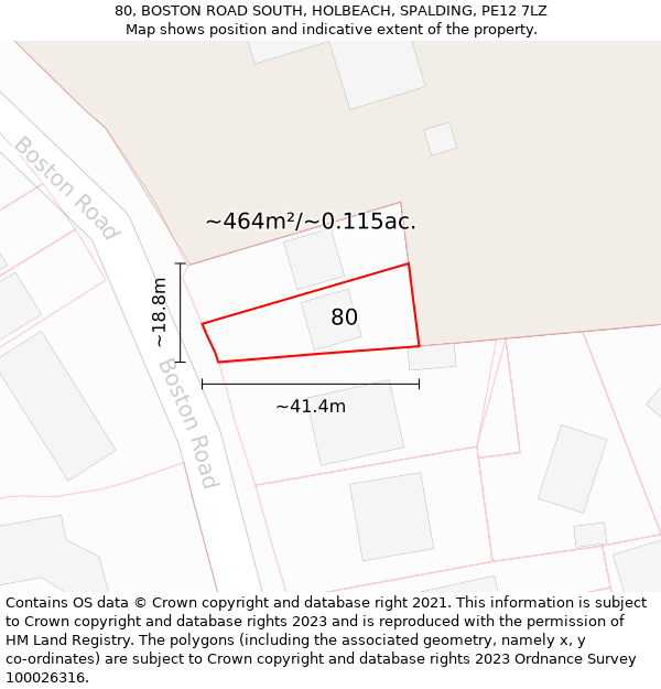 80, BOSTON ROAD SOUTH, HOLBEACH, SPALDING, PE12 7LZ: Plot and title map