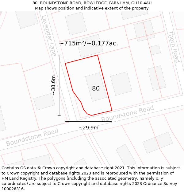 80, BOUNDSTONE ROAD, ROWLEDGE, FARNHAM, GU10 4AU: Plot and title map