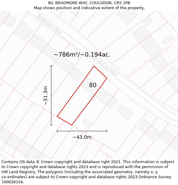 80, BRADMORE WAY, COULSDON, CR5 1PB: Plot and title map