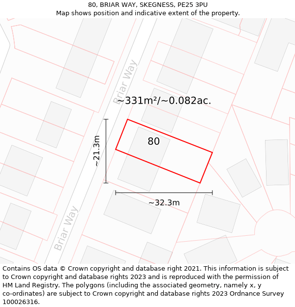 80, BRIAR WAY, SKEGNESS, PE25 3PU: Plot and title map