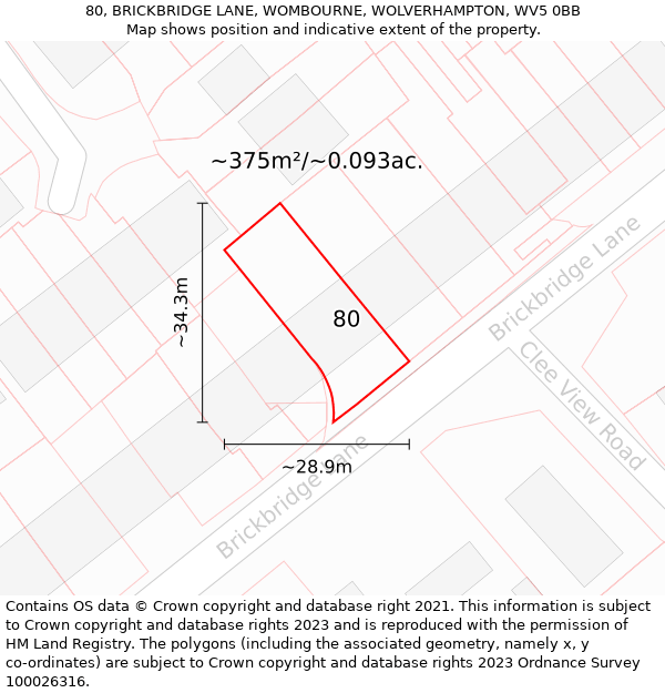 80, BRICKBRIDGE LANE, WOMBOURNE, WOLVERHAMPTON, WV5 0BB: Plot and title map