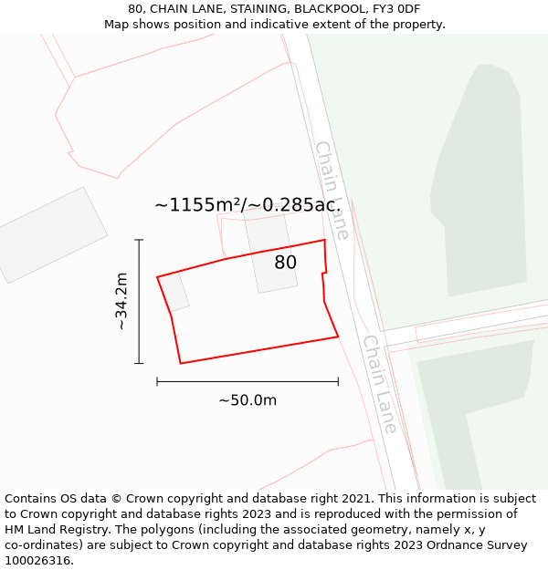 80, CHAIN LANE, STAINING, BLACKPOOL, FY3 0DF: Plot and title map