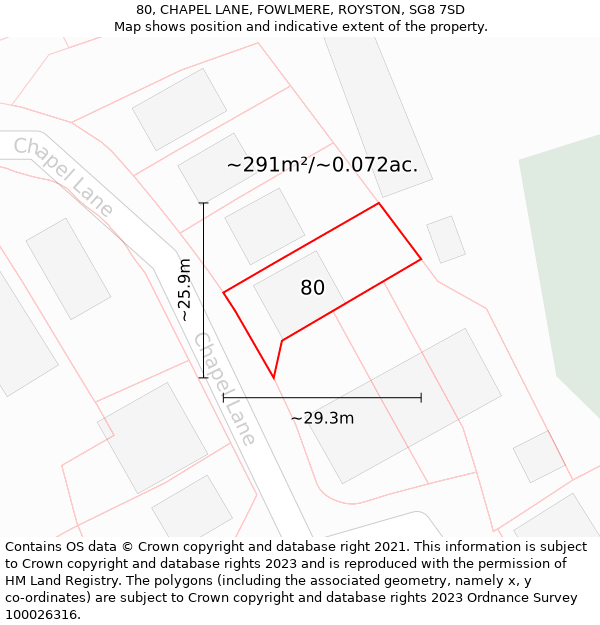 80, CHAPEL LANE, FOWLMERE, ROYSTON, SG8 7SD: Plot and title map