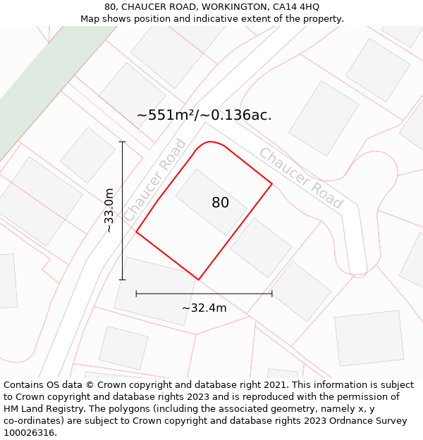 80, CHAUCER ROAD, WORKINGTON, CA14 4HQ: Plot and title map