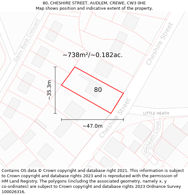 80, CHESHIRE STREET, AUDLEM, CREWE, CW3 0HE: Plot and title map