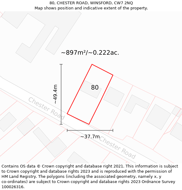 80, CHESTER ROAD, WINSFORD, CW7 2NQ: Plot and title map