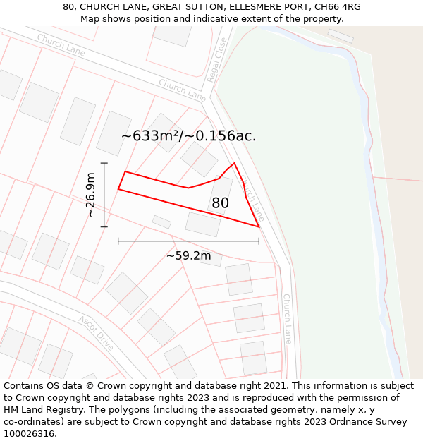 80, CHURCH LANE, GREAT SUTTON, ELLESMERE PORT, CH66 4RG: Plot and title map