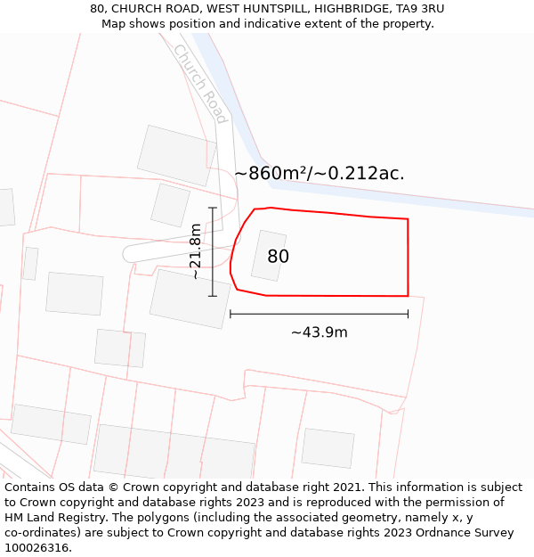 80, CHURCH ROAD, WEST HUNTSPILL, HIGHBRIDGE, TA9 3RU: Plot and title map