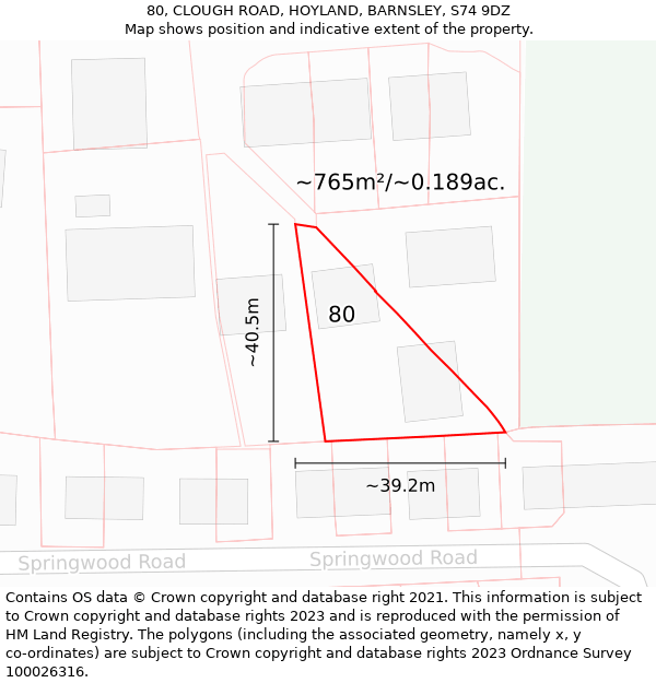 80, CLOUGH ROAD, HOYLAND, BARNSLEY, S74 9DZ: Plot and title map