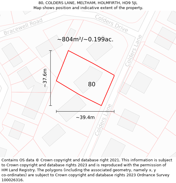 80, COLDERS LANE, MELTHAM, HOLMFIRTH, HD9 5JL: Plot and title map