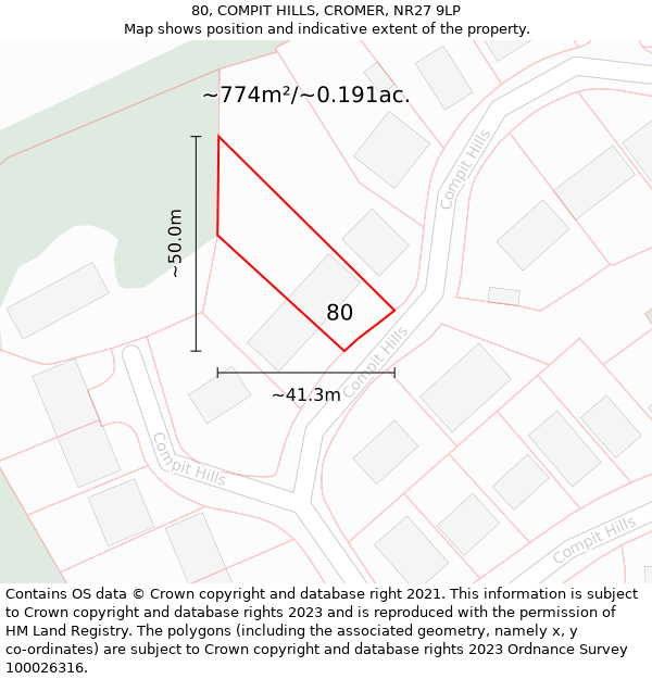 80, COMPIT HILLS, CROMER, NR27 9LP: Plot and title map