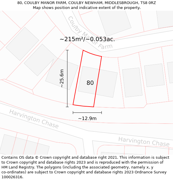 80, COULBY MANOR FARM, COULBY NEWHAM, MIDDLESBROUGH, TS8 0RZ: Plot and title map