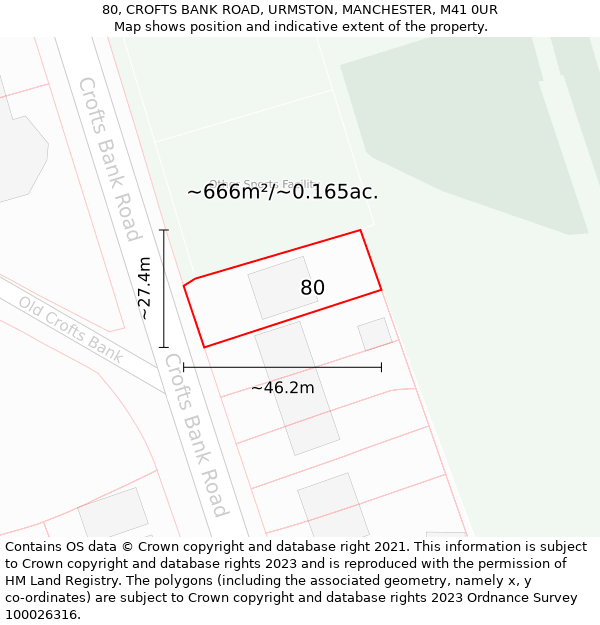 80, CROFTS BANK ROAD, URMSTON, MANCHESTER, M41 0UR: Plot and title map