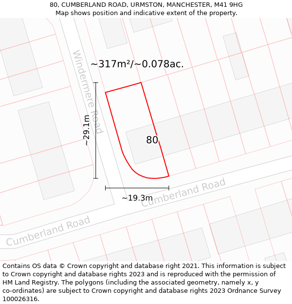 80, CUMBERLAND ROAD, URMSTON, MANCHESTER, M41 9HG: Plot and title map