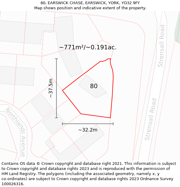 80, EARSWICK CHASE, EARSWICK, YORK, YO32 9FY: Plot and title map