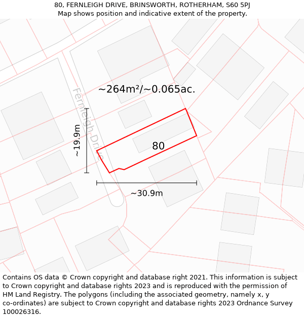 80, FERNLEIGH DRIVE, BRINSWORTH, ROTHERHAM, S60 5PJ: Plot and title map