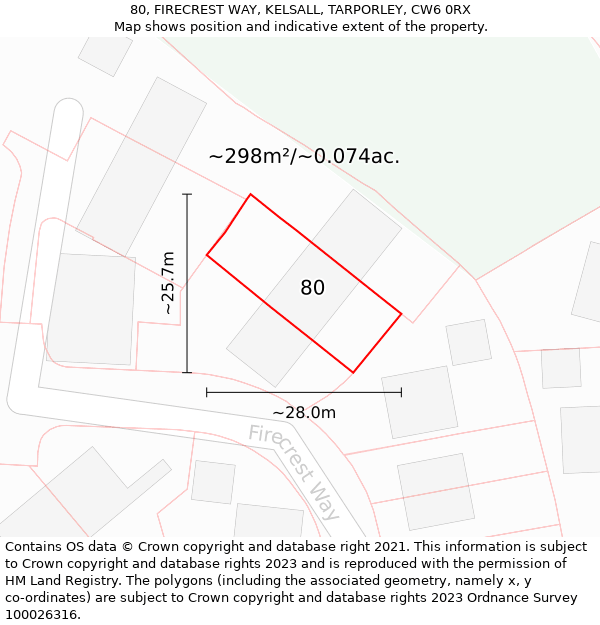 80, FIRECREST WAY, KELSALL, TARPORLEY, CW6 0RX: Plot and title map