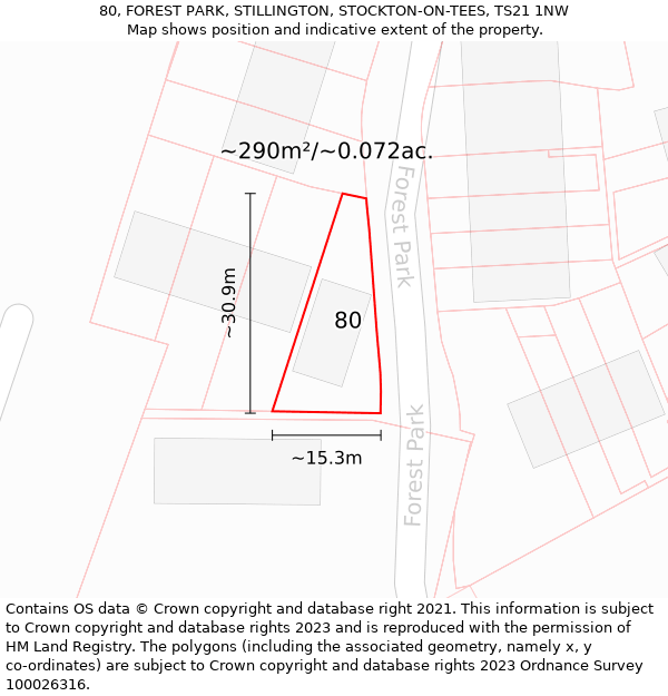 80, FOREST PARK, STILLINGTON, STOCKTON-ON-TEES, TS21 1NW: Plot and title map