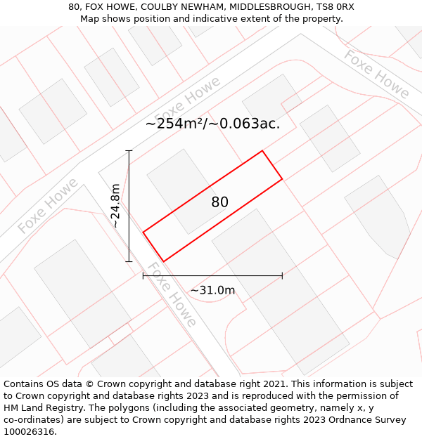 80, FOX HOWE, COULBY NEWHAM, MIDDLESBROUGH, TS8 0RX: Plot and title map