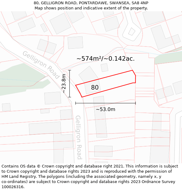 80, GELLIGRON ROAD, PONTARDAWE, SWANSEA, SA8 4NP: Plot and title map
