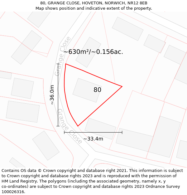 80, GRANGE CLOSE, HOVETON, NORWICH, NR12 8EB: Plot and title map