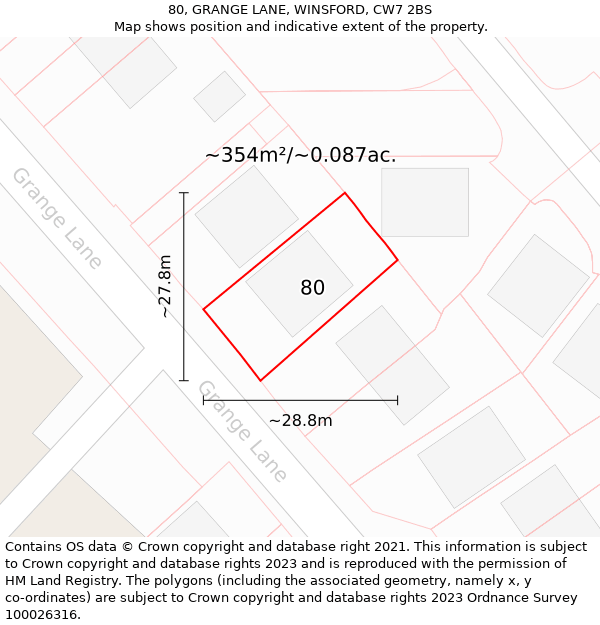 80, GRANGE LANE, WINSFORD, CW7 2BS: Plot and title map