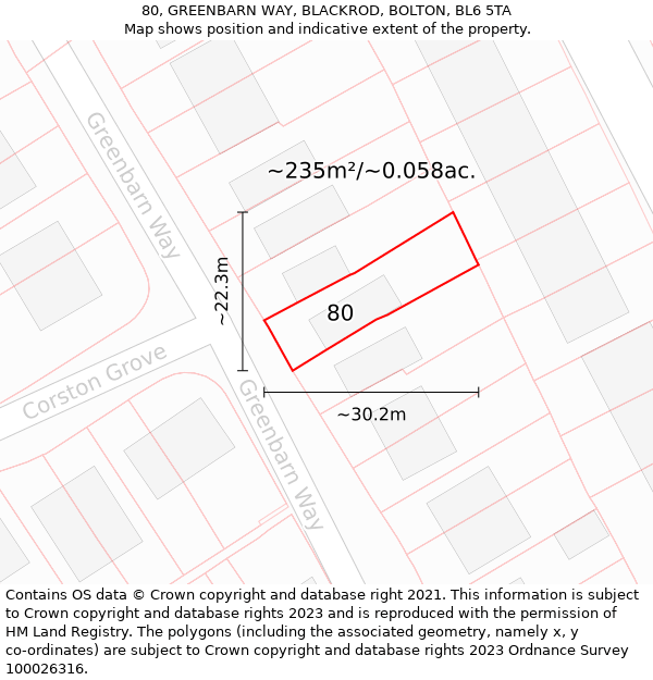 80, GREENBARN WAY, BLACKROD, BOLTON, BL6 5TA: Plot and title map