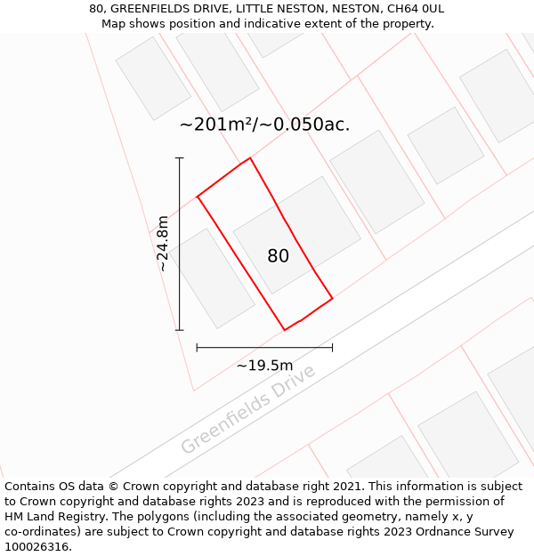 80, GREENFIELDS DRIVE, LITTLE NESTON, NESTON, CH64 0UL: Plot and title map