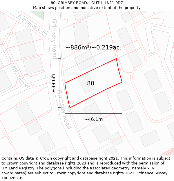 80, GRIMSBY ROAD, LOUTH, LN11 0DZ: Plot and title map