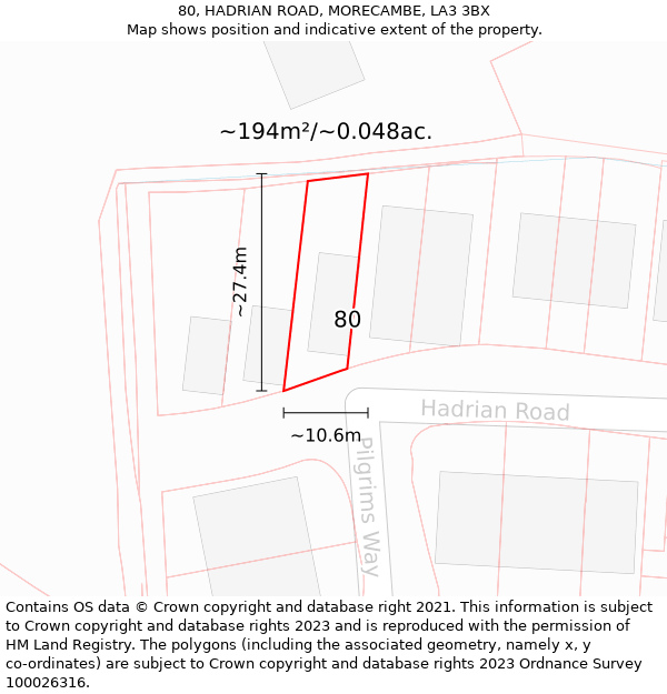 80, HADRIAN ROAD, MORECAMBE, LA3 3BX: Plot and title map