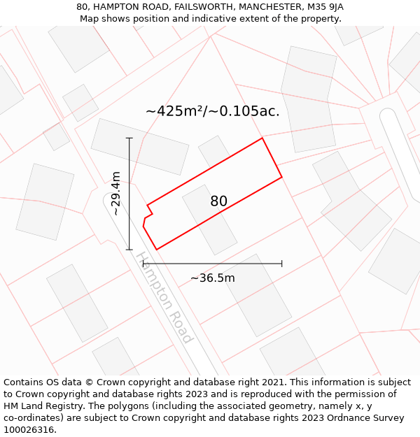 80, HAMPTON ROAD, FAILSWORTH, MANCHESTER, M35 9JA: Plot and title map