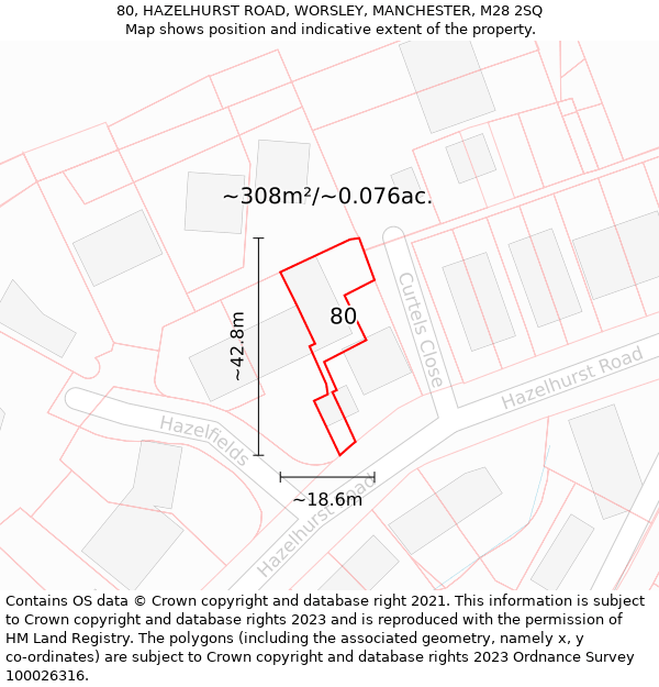 80, HAZELHURST ROAD, WORSLEY, MANCHESTER, M28 2SQ: Plot and title map