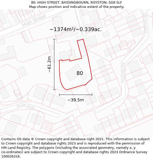 80, HIGH STREET, BASSINGBOURN, ROYSTON, SG8 5LF: Plot and title map