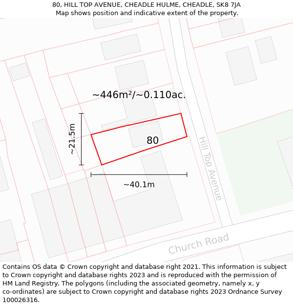 80, HILL TOP AVENUE, CHEADLE HULME, CHEADLE, SK8 7JA: Plot and title map