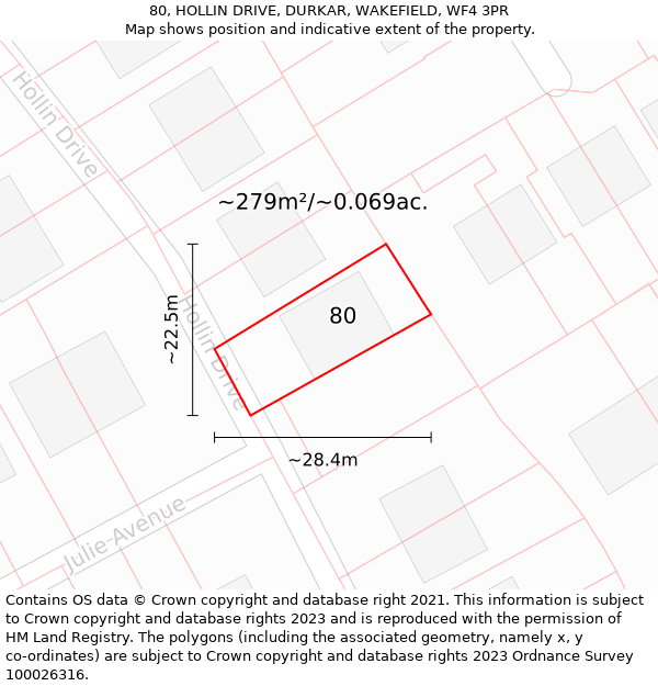 80, HOLLIN DRIVE, DURKAR, WAKEFIELD, WF4 3PR: Plot and title map