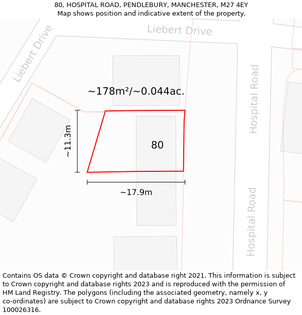 80, HOSPITAL ROAD, PENDLEBURY, MANCHESTER, M27 4EY: Plot and title map