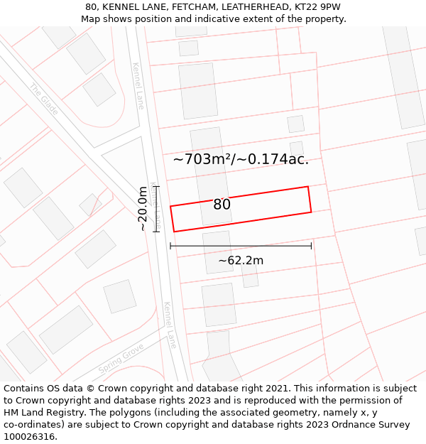80, KENNEL LANE, FETCHAM, LEATHERHEAD, KT22 9PW: Plot and title map