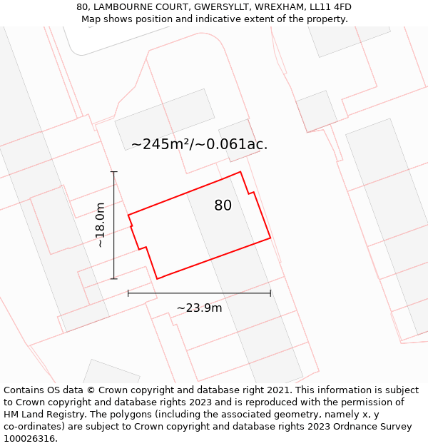 80, LAMBOURNE COURT, GWERSYLLT, WREXHAM, LL11 4FD: Plot and title map