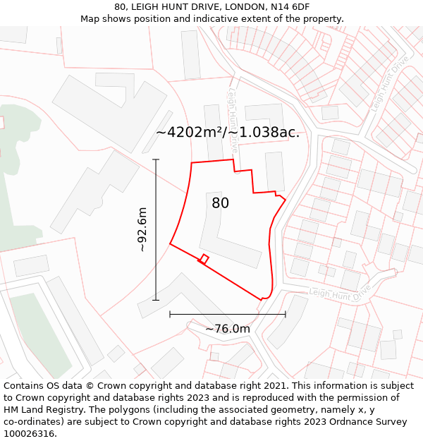 80, LEIGH HUNT DRIVE, LONDON, N14 6DF: Plot and title map