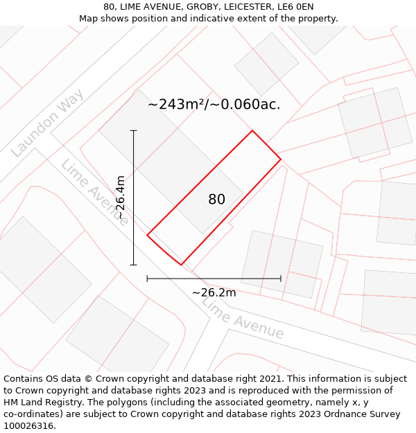 80, LIME AVENUE, GROBY, LEICESTER, LE6 0EN: Plot and title map