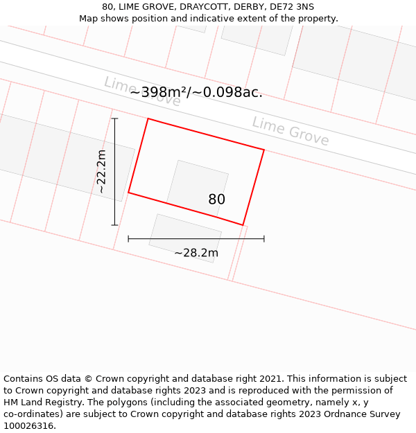 80, LIME GROVE, DRAYCOTT, DERBY, DE72 3NS: Plot and title map