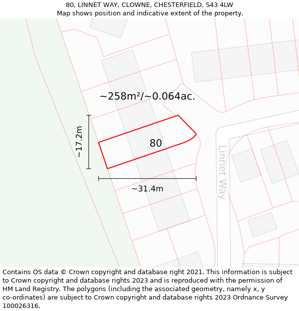 80, LINNET WAY, CLOWNE, CHESTERFIELD, S43 4LW: Plot and title map