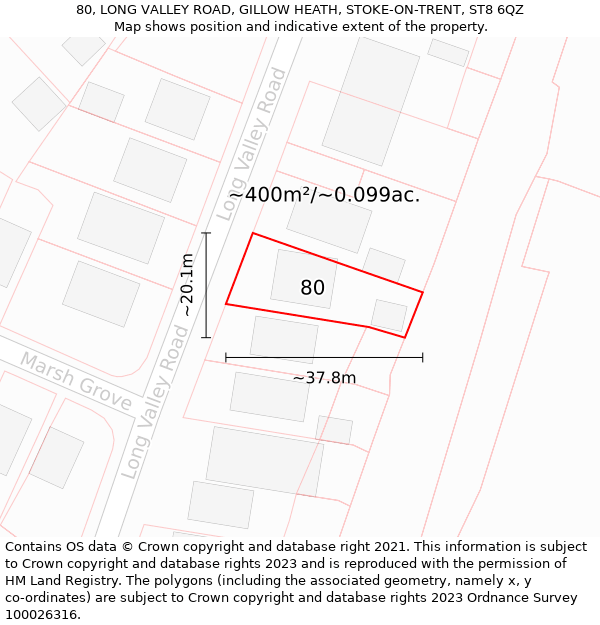 80, LONG VALLEY ROAD, GILLOW HEATH, STOKE-ON-TRENT, ST8 6QZ: Plot and title map