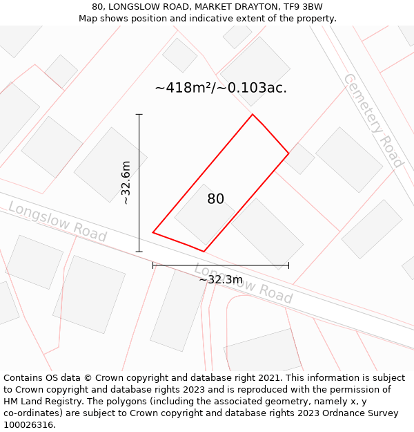 80, LONGSLOW ROAD, MARKET DRAYTON, TF9 3BW: Plot and title map