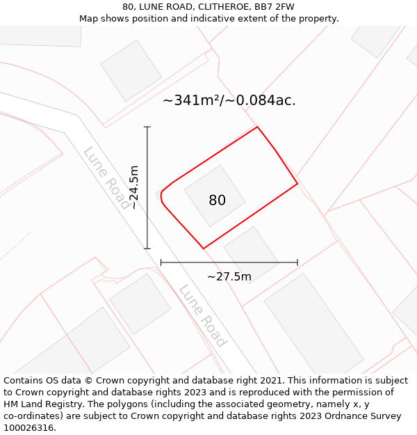 80, LUNE ROAD, CLITHEROE, BB7 2FW: Plot and title map