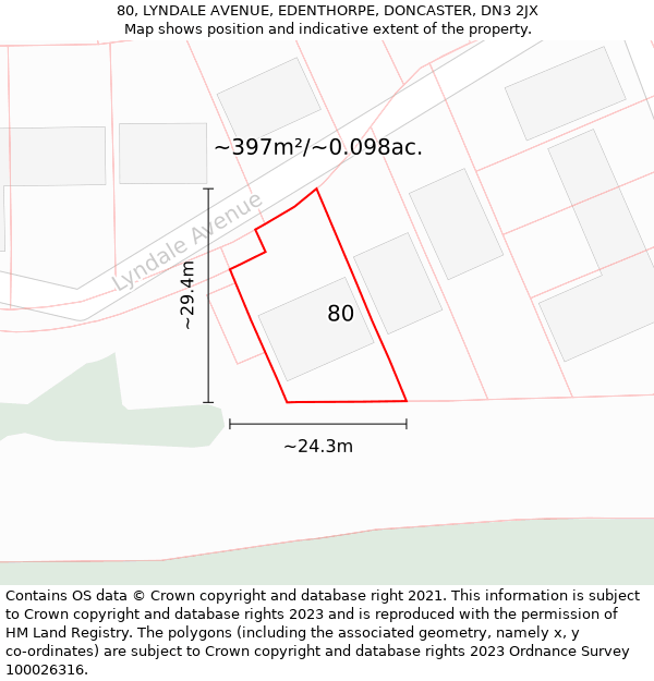 80, LYNDALE AVENUE, EDENTHORPE, DONCASTER, DN3 2JX: Plot and title map